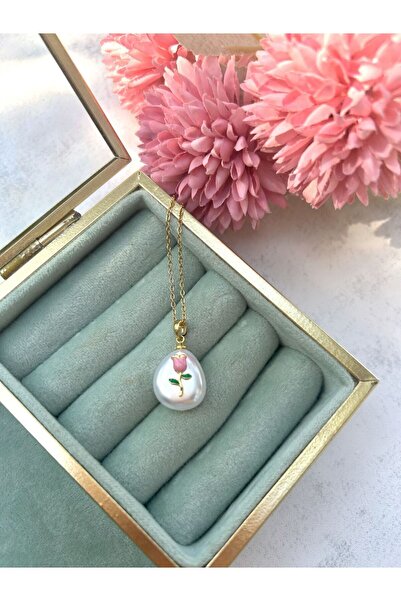 Lavin Accessoriess Lale Detaylı Gold Çelik Kolye