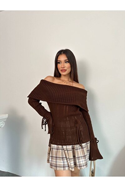 Lamierra Women's Knit Sweater with Open Shoulder Bow