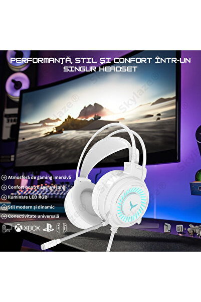 Skylaze Casti gaming G58, RGB, surround HD, microfon cu reducere zgomot, difuzoare 50mm, PC, PS4, PS5, XBOX
