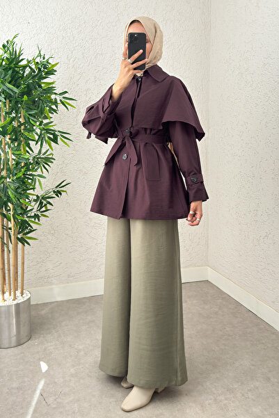 Genel Markalar Panço Detaylı Trençkot 0009 - MÜRDÜM