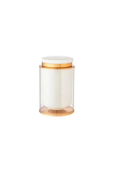 ORIAN White glass and porcelain jar with a gold metal lid
