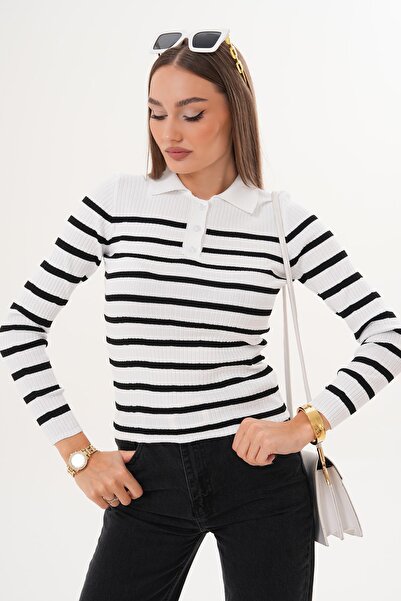 ŞİMAL Pulover cu guler polo cu model în dungi pentru femei 255095 -