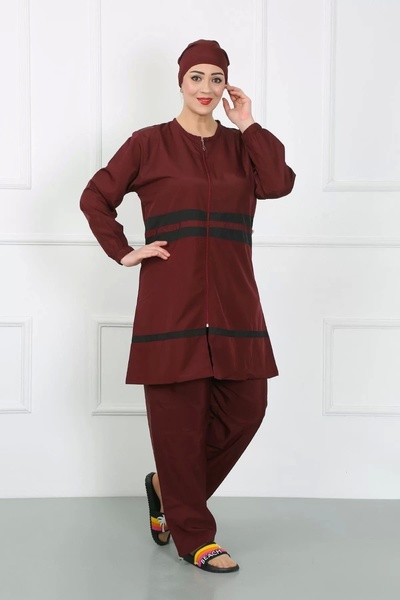 Beruflic ملابس سباحة تشيونغ تشيو بمقاس كبير باللون الأحمر الداكن