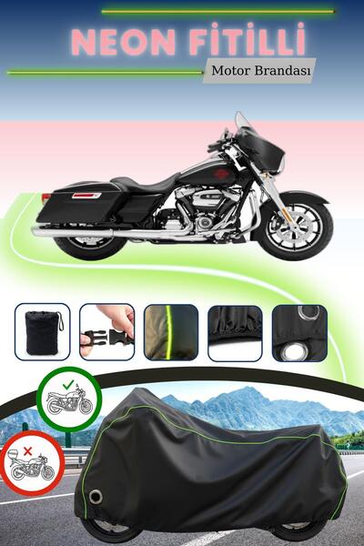 Cemku Fast غطاء محرك أسود نيون قماش مجدّل متوافق مع هارلي ديفيدسون إلكترا جلا...