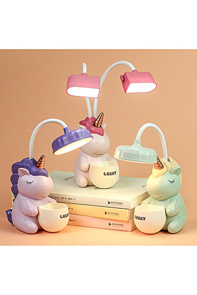 HEPBİMODA Sevimli Unicorn Masa Lambası Ve Kalemlik Kalem Tıraş Çocuk Odası Ma...