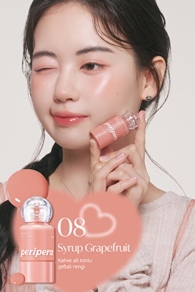 PERIPERA İnce Yapılı, Ciltle Bütünleşen, Pigmentli Likit Allık PERIPERA Syrupy Tok Cheek (08 SyrupGrapefruit)