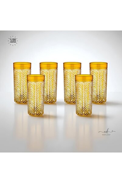 AKDEN STORE Renkli 6'lı Kristal Dekor Su Bardağı,Meşrubat Bardağı