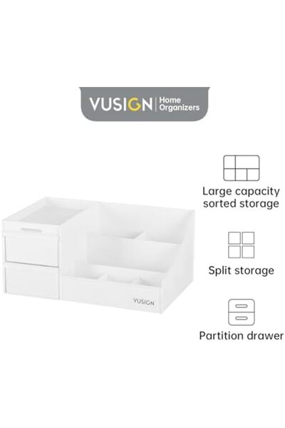 Deli Vusign Cosmetic Organizer - 28.5x17.5x12.5cm Multi-Compartment Storage Box with Drawer & Anti-F