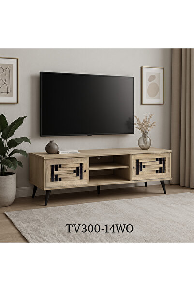 TrentonGCC MDF TV Cabinet 140cm with Storage & Woven Doors
