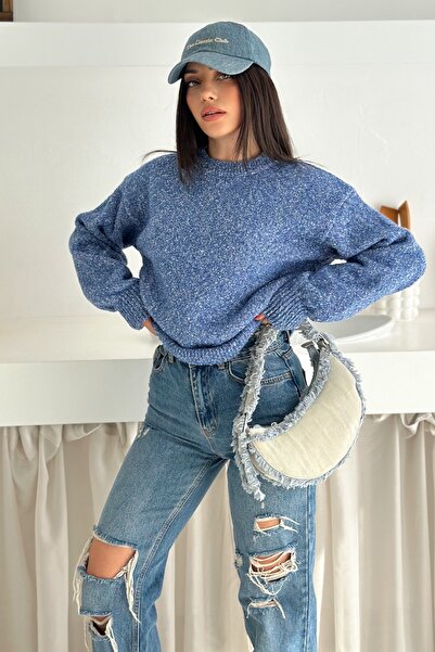 FEMELLE Pulover de tricotat Melange pentru femei, albastru, mărime standard