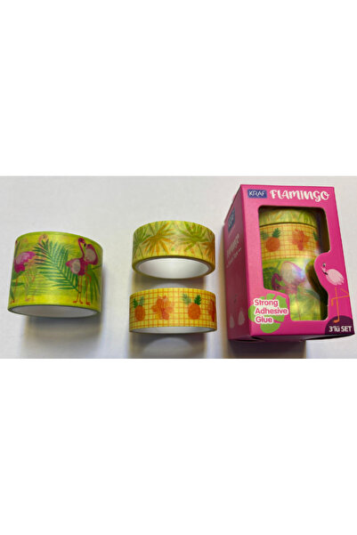 KRAF Tape Patterned Washi Tape Flamingo 3-Piece Box (15Mmx3M 2 Pieces + 30Mmx3M 1 Piece) Yellow