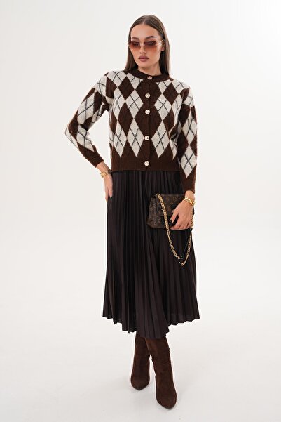 ŞİMAL Women's Diamond Pattern Embroidered Cardigan 255102 -