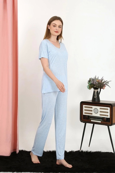 Beruflic Women's Short Sleeve Cotton Combed Pajama Set Blue