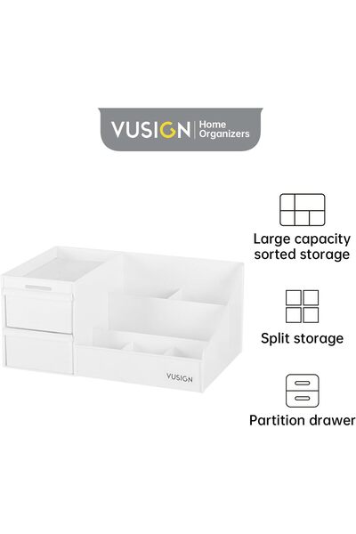 Deli Vusign Cosmetic Organizer - 28.5x17.5x12.5cm Multi-Compartment Storage Box with Drawer & Anti-F