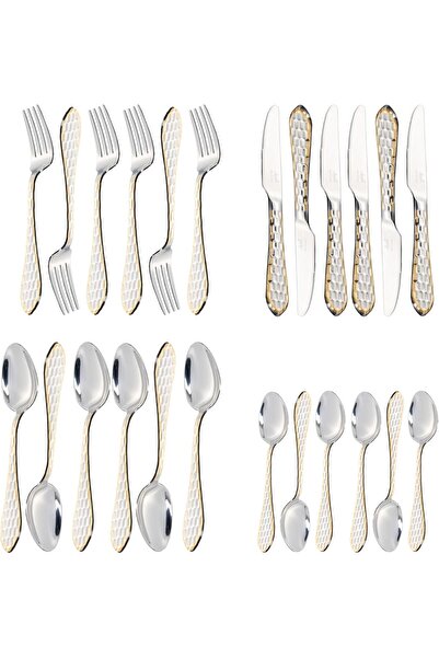 ALSAIF 24 Pieces, Stainless Steel Cutlery Set from ALSAIF, Golden/Silver