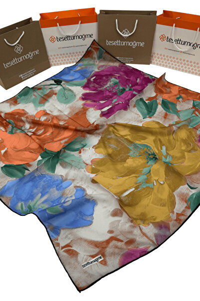 Tesettürnağme وشاح قطني ناعم TN2000 نمط زهور الكركم-المرجان-09