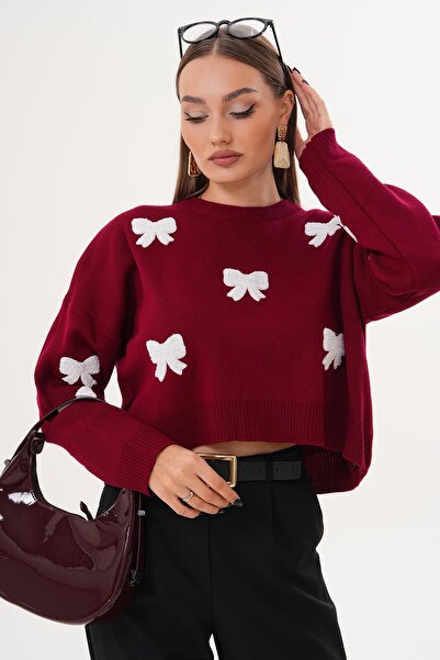 ŞİMAL Kadın Fiyonk Desenli Triko Örme Oversize Kazak 255191 -