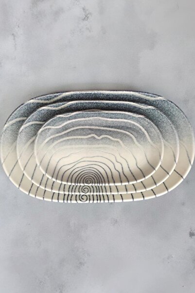 İkram Dünyası ID FINE Spazio Serisi 3 lü Oval Kayık Tabak Seti