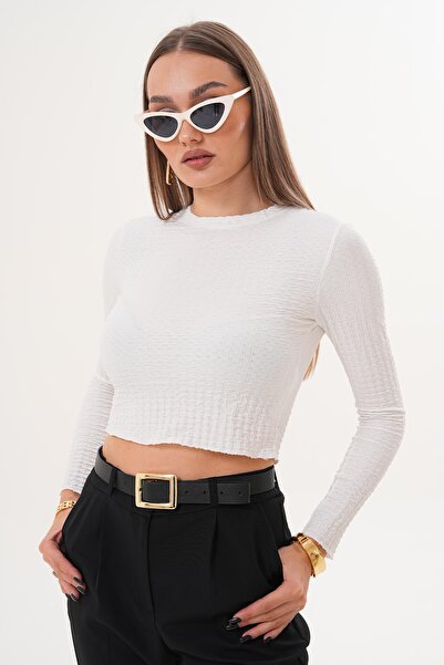 ŞİMAL Kadın Bisiklet Yaka Uzun Kollu Bürümcük Bluz 255267 -