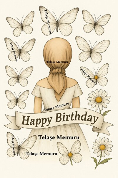 telaşe memuru طباعة رسمية للفتاة ذات العمامة والفراشة على كعكة الزهور الصالحة...