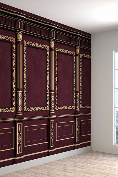 dreamwall Bordo Kadife Doku Görünümlü Altın Varaklı Tekstil Duvar Kağıdı