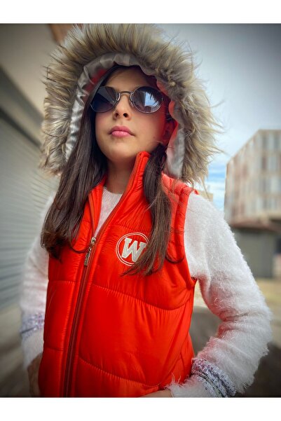 WENA KİDS Girl's Furry Hooded Puffer Vest