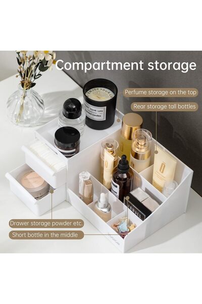 Deli Vusign Cosmetic Organizer - 28.5x17.5x12.5cm Multi-Compartment Storage Box with Drawer & Anti-F