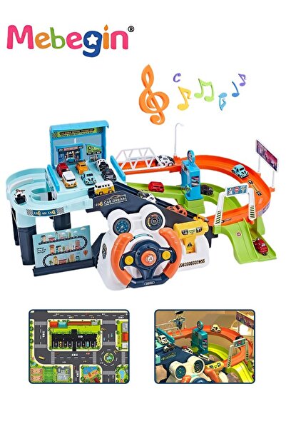 MEBEGIN مجموعة ألعاب جراج عجلة القيادة الكهربائية مع موسيقى سيارة بناء مركبات...