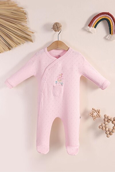 kidello Pembe Fistolu Tavşanlı Cepli Kız Bebek Tulum