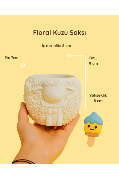 colorbuddie Floral Kuzu Saksı – 9 cm Boyanabilir Güçlendirilmiş Beton Saksı /...