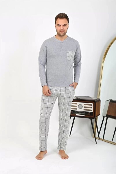 Beruflic Men's Long Sleeve Combed Cotton Gray Pajama Set