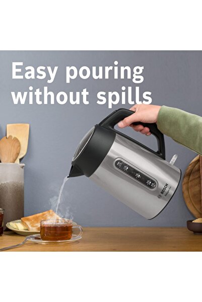 Bosch Kettle, DesignLine, Triple safety feature, Limescale filter, Stainless Steel, TWK4P440GB