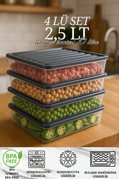 UFİX 4-Piece 2.5 Liter Refrigerator Organizer Microwave-Safe Freezer Storage ...