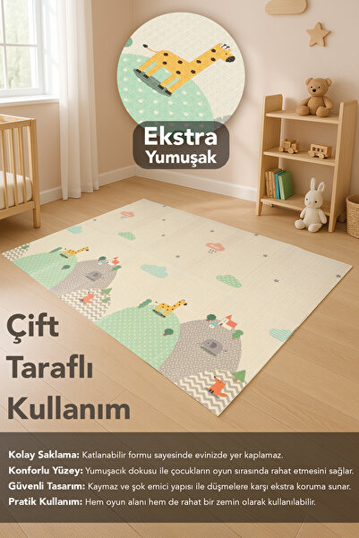 Meleni Baby Harita Desenli Çocuk Oyun Matı - Katlanabilir Çift Taraflı Oyun Halısı 200x130x1 cm