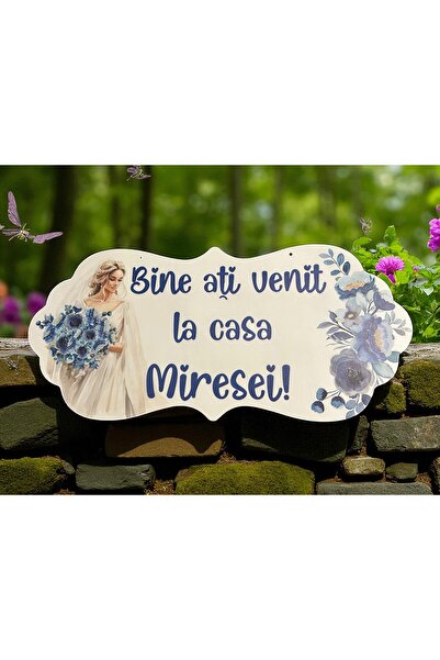 OEM Placuta Bine ati venit la casa Miresei, albastru, 67x31cm, MDF