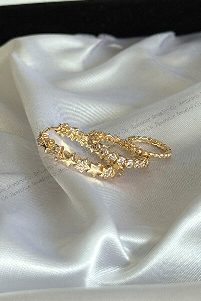 Bessence Jewelry Co YSX 3LÜ MİNİMAL YILDIZ MODEL ÇELİK HALKA KÜPE