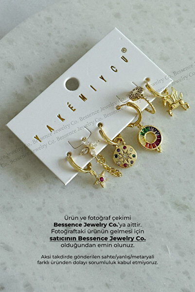 Bessence Jewelry Co YAKEMIYOU 6LI 14K Gold Tasarım Çelik Küpe