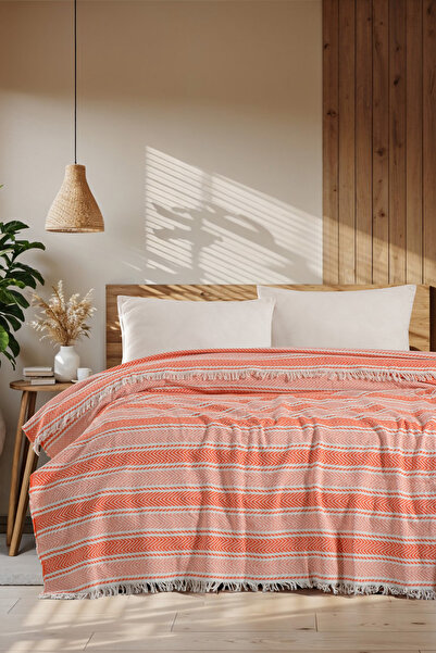 Owra Veva %100 Pamuk Çift Kişilik Çizgili Pike Yatak Örtüsü 200 x 220