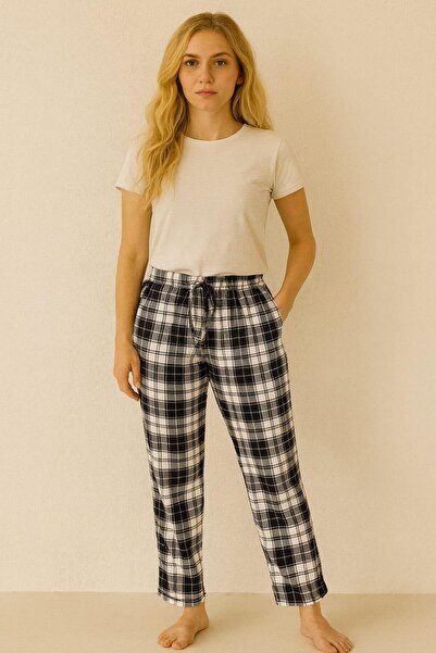 Pemilo Pantaloni de damă 235 din piele intoarsa cu un singur fund NEGRU-ALB