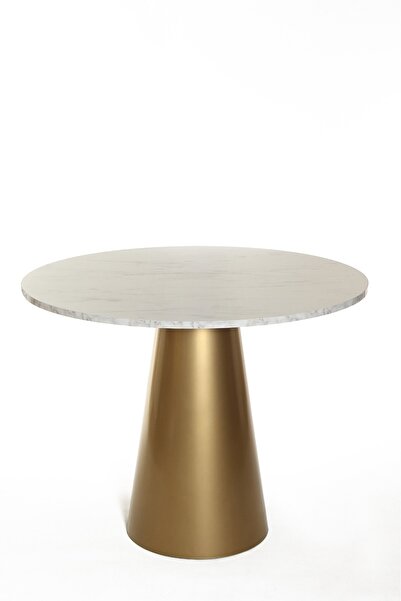 Meser Mobilya MİLANO TRAVERTEN GÖRÜNÜMLÜ YUVARLAK METAL AYAK SABİT MUTFAK MAS...