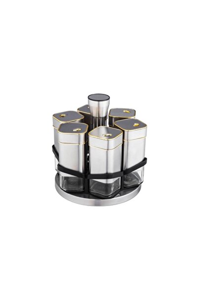 ORIAN مجموعة من 6 قطع من برطمانات التوابل الصغيرة المصنوعة من الزجاج والفولاذ مع حامل دائري