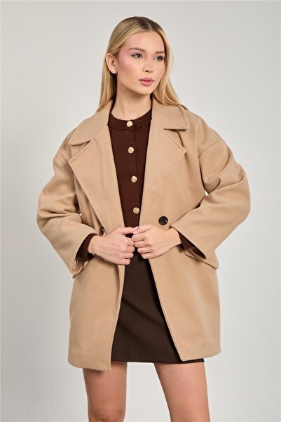 BARRELS AND OIL Kadın Cep Kapaklı Oversize Kaban Ceket - Vizon