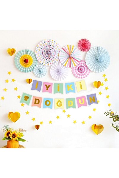 MODGER Cardboard Lettering Foil Happy Birthday Macaron Mixed Color Gold