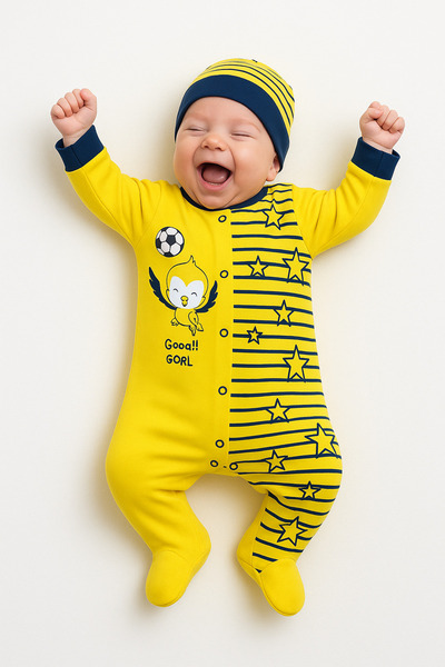 mini mia Goool Printed Hat Baby Romper - 3-6 Months