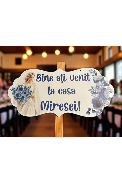 OEM Placuta Bine ati venit la casa Miresei, albastru, 67x31cm, MDF