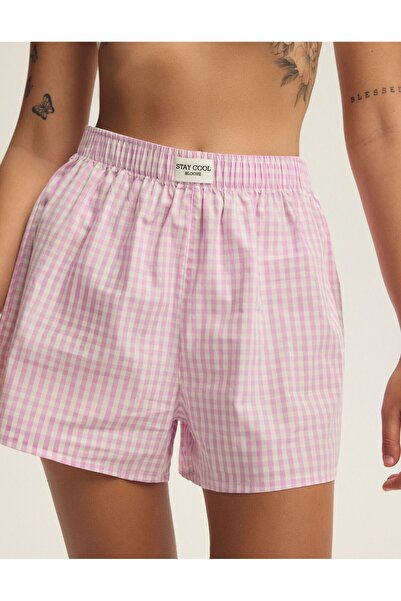 Bloovii Women's Shorts 100% Cotton Pyjama Style Vichy Check Relaxed Oversize | Locklyn