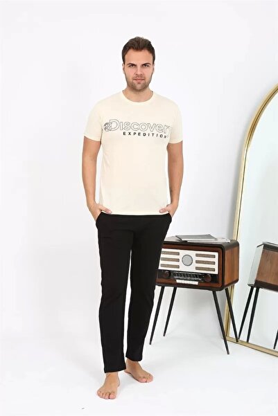 Beruflic طقم بيجامة رجالي قصير الأكمام من القطن الممشط باللون الكريمي