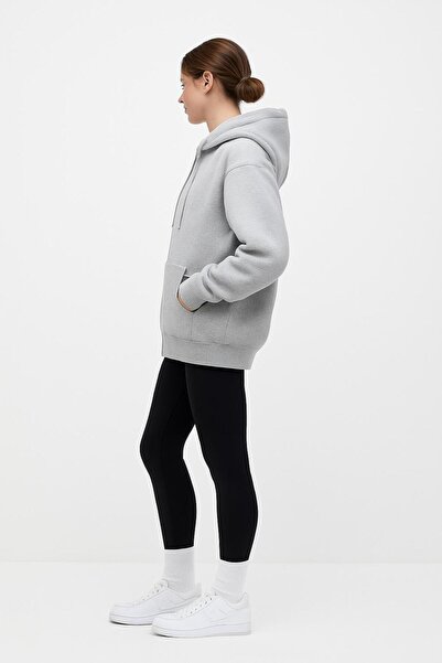 NOLYA MODA Unisex Basic Zippered Hooded Sweatshirt - Gray