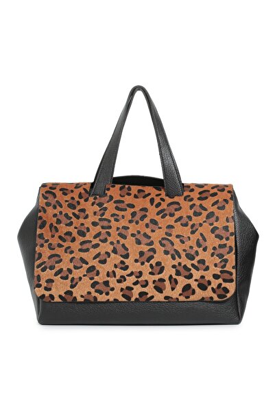 OEM Geanta neagra dama print leopard bej
