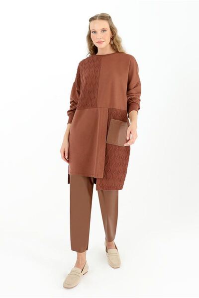 Moda Rosa 26K4455 - Brown - Knitted Detail Sweatshirt